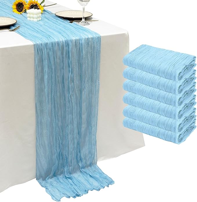 6Pack Baby Blue Cheesecloth Table Runner 10Ft Gauze Table Runner Blue Cheese Cloth Table Runners Long Sheer Fabric Tablerunners for Wedding Party Bridal Shower Thanksgiving Christmas