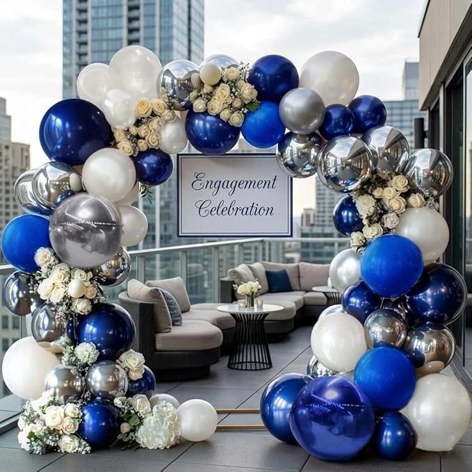 Navy Blue White Balloons Royal Blue Silver Balloon Garland Arch Kit for Birthday Baby Shower Graduation Bridal Shower Business Party Decorations