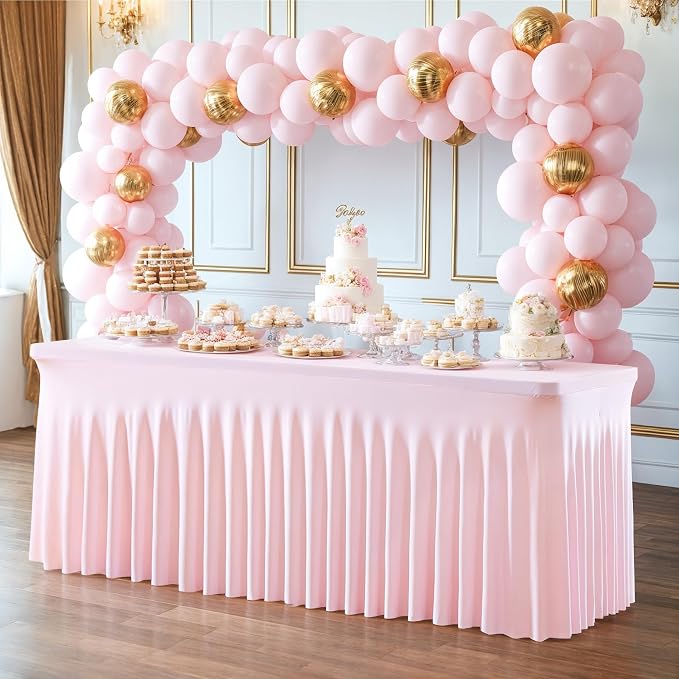 6 Pack Pink Table Cloth for 6 Foot Rectangle Tables Spandex Fitted Tablecloth 6ft Stretch Table Covers Skirt Pink Banquet Tablecloths Wrinkle Free Tablecloth for Party Wedding Birthday Event