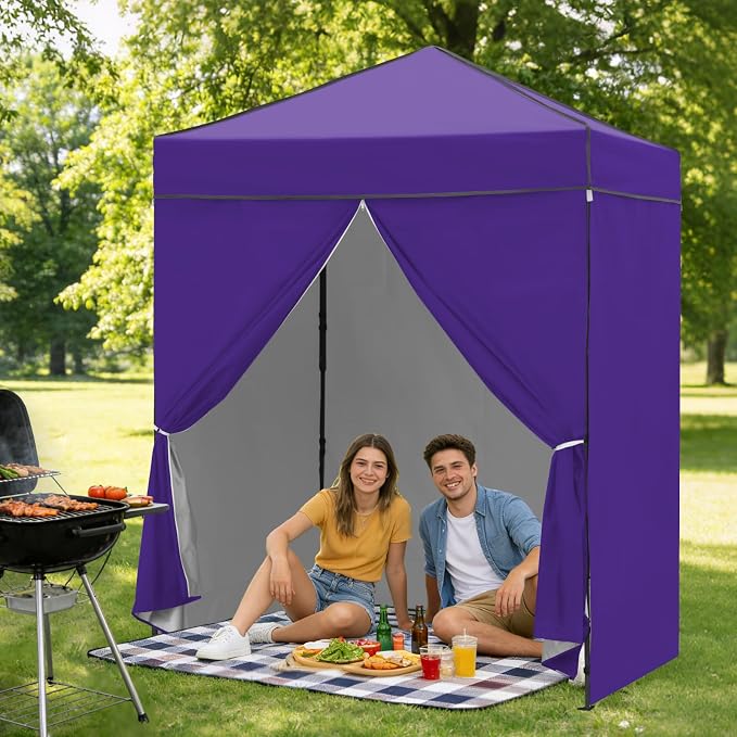 6x4 Pop Up Canopy Tent with Four Wall Panels, Instant Portable Beach Canopy, Outdoor Tent with Carry Bag for Camping, Sports, Tailgating, Events, Purple