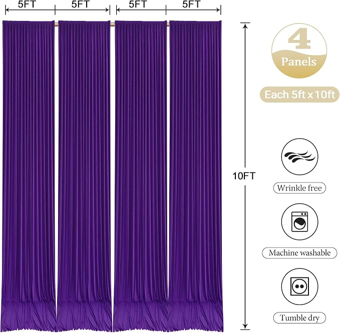 Purple Backdrop Curtains with Lights for Parties,20x10FT Wrinkle Free Wedding Photo Backdrop Curatin Drapes Fabric for Baby Shower Birthday Ceremony Reception Home Party Decorations