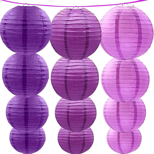 Purple Paper Lanterns 12Pcs Hanging Lanterns for Birthday Party, Wedding, Home Decor, Baby Shower Festive Decoration