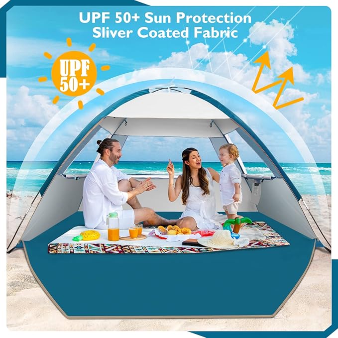 COMMOUDS Beach Tent Sun Shelter for 3/4/6/8 Person, UPF 50+ UV Protection Beach Shade Canopy Tent, Lightweight, Easy Set Up and Carry