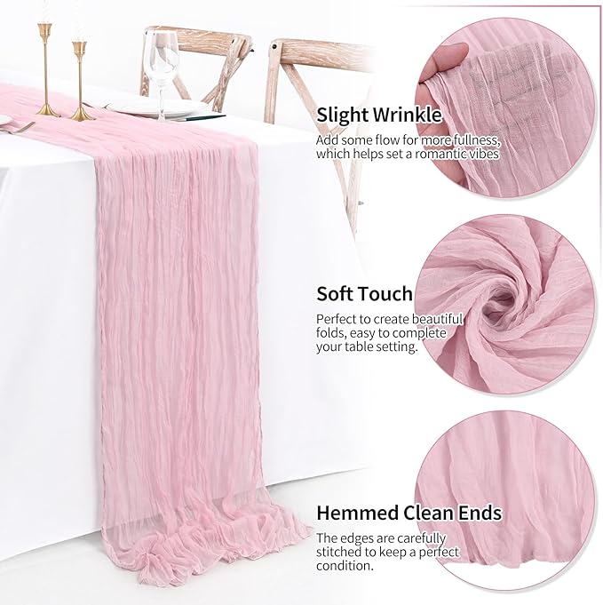 8 Pack 10Ft Cheesecloth Table Runner Light Pink, 20 x 120 Inch Rustic Gauze Boho Cheese Cloth Wedding Long Table Runner for Wedding Party Bridal Shower Decoration
