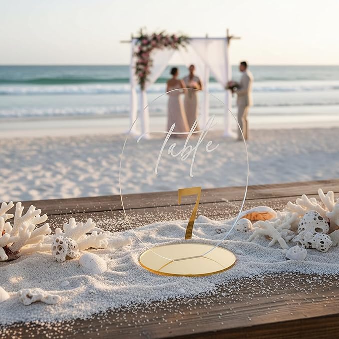 Wedding Table Number 1-20 with Stand,Gold Arched Acrylic Sign with Holder for Wedding Reception,Centerpiece,Anniversary