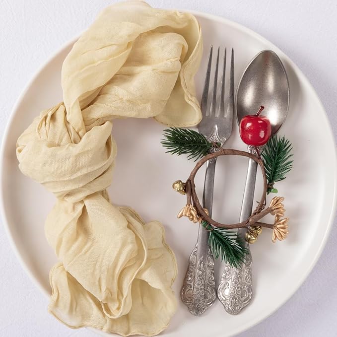 MLMC 60 Pack Cheesecloth Napkins Bulk Champagne Dinner Cloth Napkins 21"x21" Boho Reusable Napkins in Bulk for Bridal Shower Baby Shower Events Table Decor