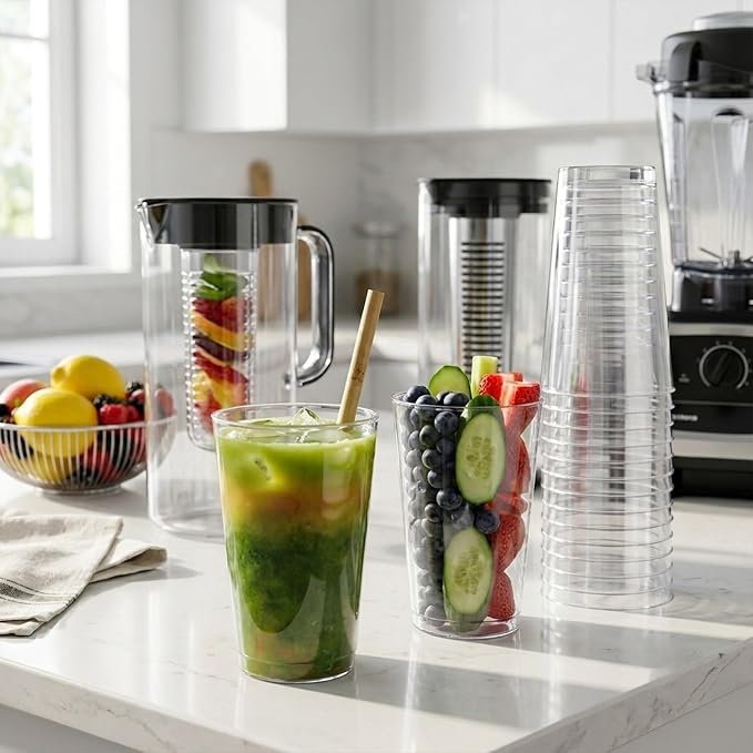 Byvivace 100Counts 12 OZ. Hard Plastic Cups Fancy Disposable Cups for Party, 12 Ounce Clear Elegant Wedding Cups Disposable Wine Glasses for Parties