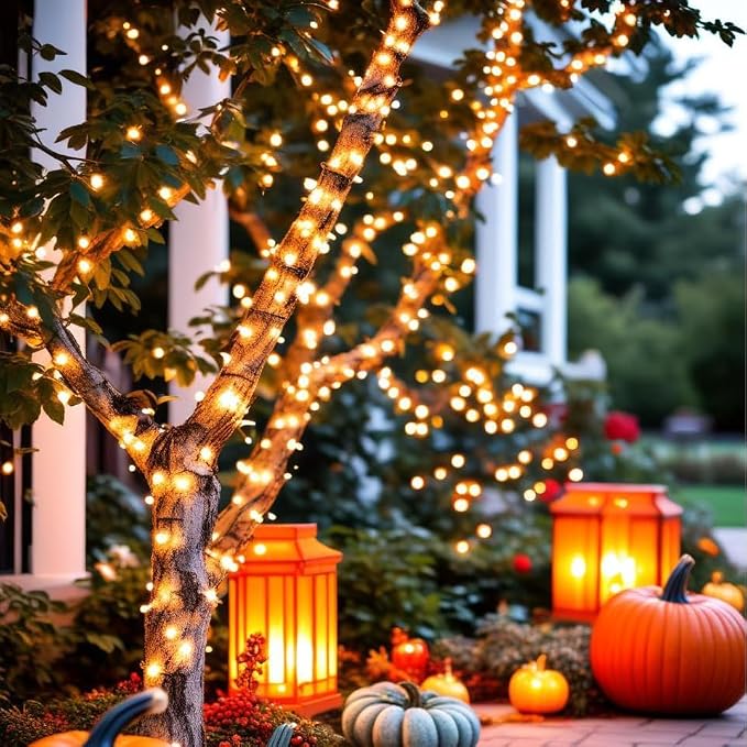 Smart Color Changing Fall Lights String 66 FT 200 LED Orange App Remote | Fall Decor, Orange Purple Halloween Lights,Music Syn, Multicolor and Modes, Custom Timer Settings, Indoor Outdoor Waterproof
