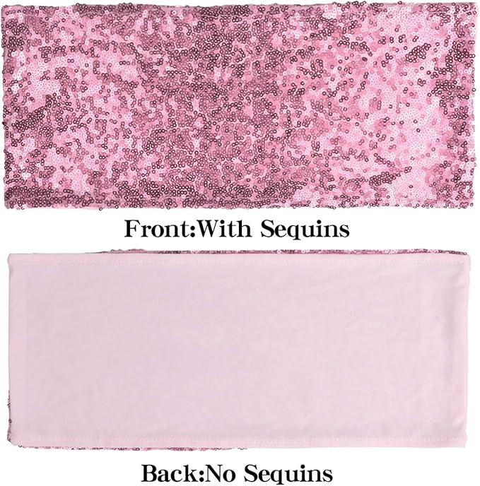 Pack of 50 Stretch Sequin Chair Sashes Chair Bands One-Sided Sequins Decor for Hotel Wedding Reception Party Event Chair Cover Decoration 4"x16" - Rose Gold