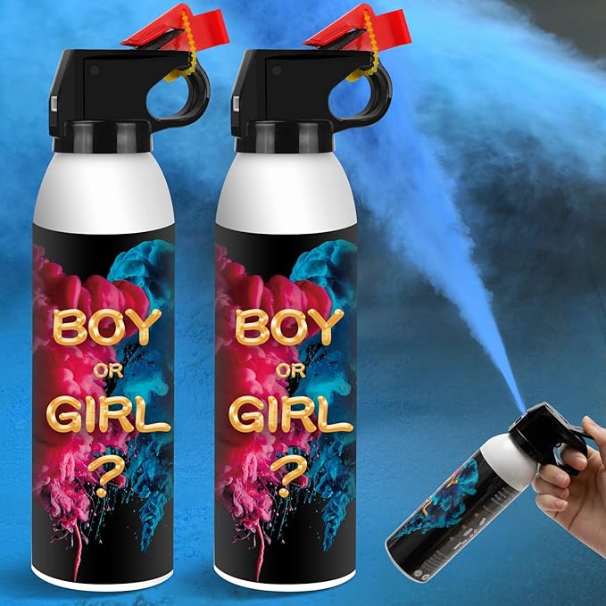 Gender Reveal Fire Extinguisher 2 Pack, Gender Reveal Decor, Baby Girl Reveal Party Ideas 100% Biodegragable for Party Decorations（Blue）