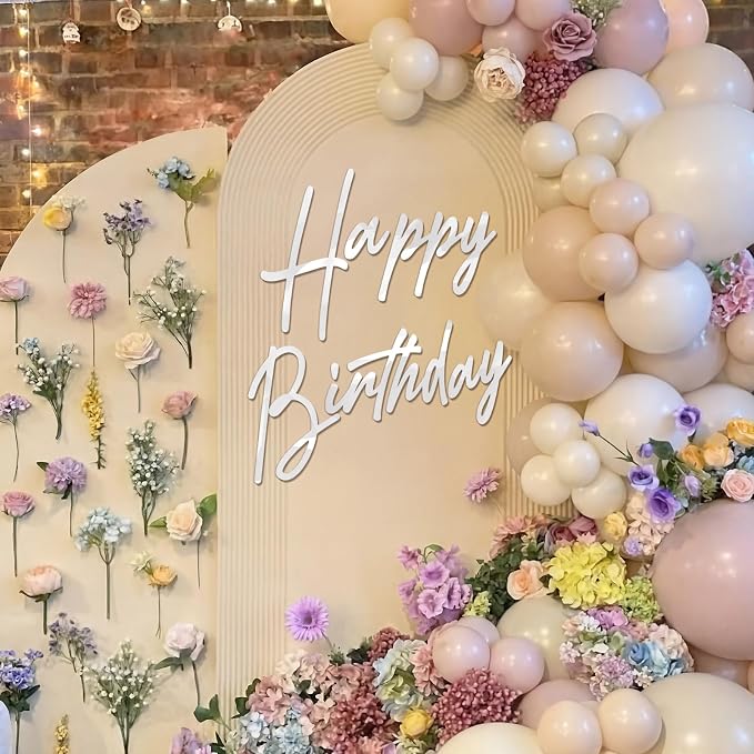 Yousoontic Happy Birthday Sign for Backdrop Large Happy Birthday Sticker Letter Acrylic Mirror Decal for Balloon Arch Wall Kpop Party, Peel Off Acrylic Film(23 x 20 Inches,Classic,White)