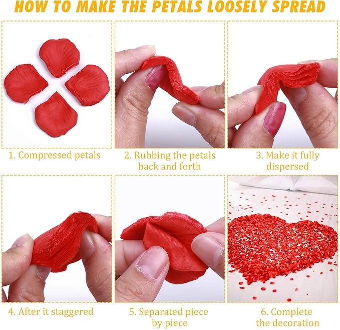 Acejoz Rose Petals and Candles Set, 6000 Pieces Fake Rose Petals and 72 Pieces Heart Candle Lights for Bedroom Romantic Decorations for Special Night, Wedding, Anniversary, Valentines Day