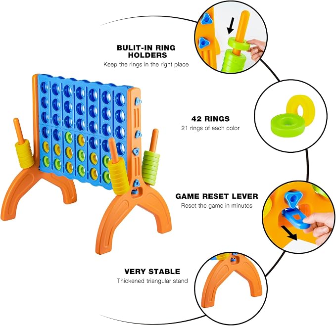 Ayeboovi Giant 4-in-A-Row, Jumbo 4-to-Score Yard Game for Kids and Adults Indoor Outdoor Party Family Connect Games Set with Quick Release Slider & Carrying Bag