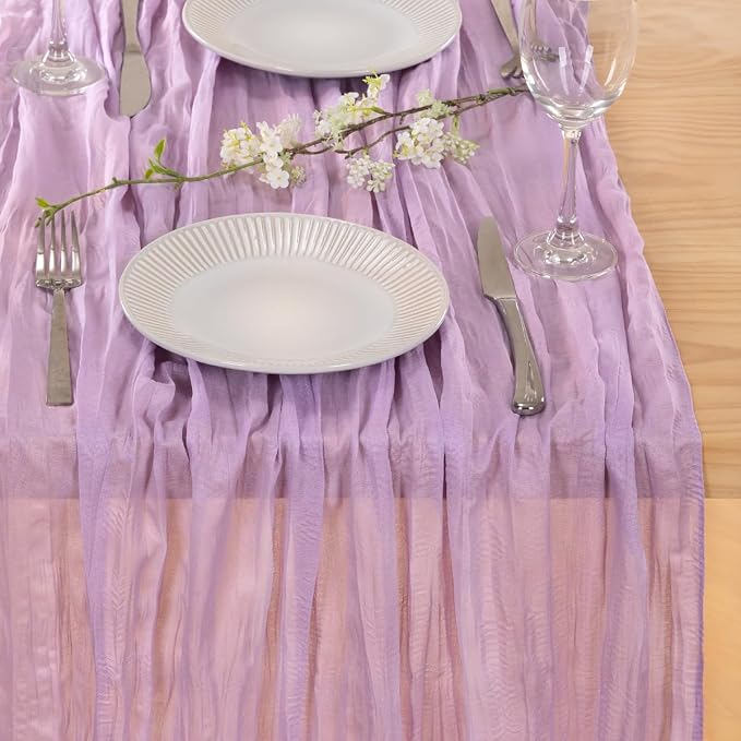 MLMC 2 Pack Lilac Purple Cheesecloth Table Runner 10ft Rustic Gauze Lavender Cheese Cloth Table Runner Summer Centerpiece 35x120 Inches for Romantic Wedding Bridal Baby Shower Birthday Decor