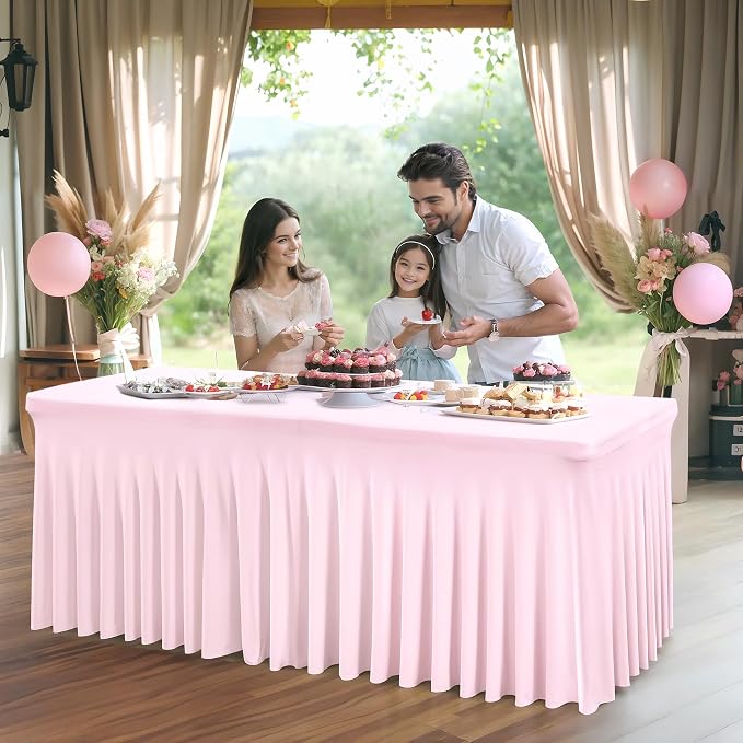 Shillance 2 Packs Baby Pink Spandex Table Covers 4ft,Fitted Table Covers for 4 Foot Tables Stretch Spandex Table Skirts Rectangle Tables for Event, Wedding, Banquet & Parties