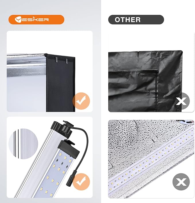 Yesker Photo Light Box, 20x20x20 inch Portable Lighting Tent Kit Brightness Adjustable Studio Photography Booth with 98 Large LED Lights CRI95+ with 4 Background for Large Items Shooting