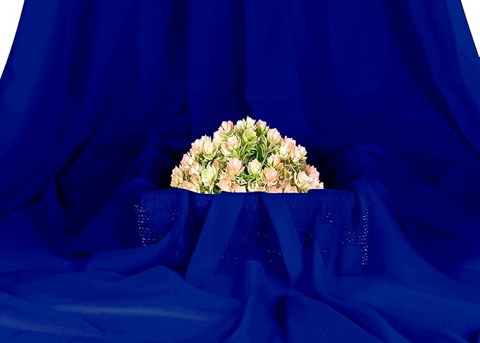 MDS Pack of 5 Yard Chiffon Fabric, Sheer Soft Draping Fabric Bolt for Wedding Party Backdrop Arch Decoration, Apparel Bridal Dress Sewing DIY Crafts Solid Gauze Fabrics 44” Wide - Royal Blue