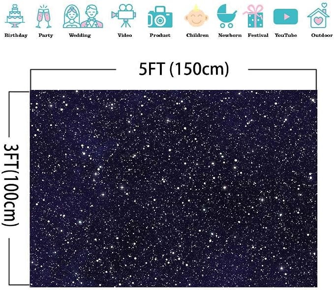 Night Sky Star Backdrops Universe Space Theme Starry Photography Backdrop Galaxy Stars 5x3ft Vinyl Children Boy 1st Birthday Party Photo Background Newborn Baby Shower Banner Photo Studio Booth