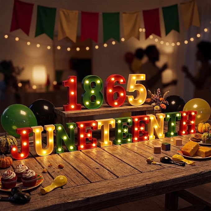 Honoson 14 Pcs Juneteenth Party Decorations 1865 Juneteenth LED Letter Lights Sign Table Decoration for Freedom Day Party African American Festival Celebration