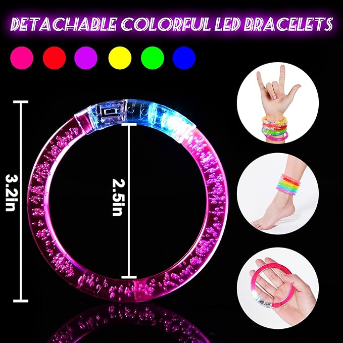 24Pcs Glow in the Dark Party Supplies for Kids/Adults, Flashing Light up Toys LED Bracelets Easter Glow Sticks, Mardi Gras Party Favors Carnival Birthday Concert Gifts Accessory