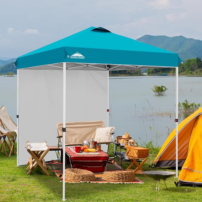 EAGLE PEAK Commercial Canopy 6.6x6.6 Pop Up Canopy Tent with 1 Sidewall, Easy Setup Heavy Duty Instant Event Shelter for Vendors & Markets, Outdoor Sun Shade, Turquoise