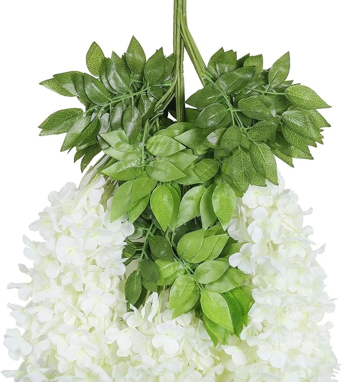 U'Artlines 48 Pack (Total 172.8 Feet) Artificial Fake Wisteria Vine Rattan Hanging Garland Silk Flowers String Home Party Wedding Decor (48, White)