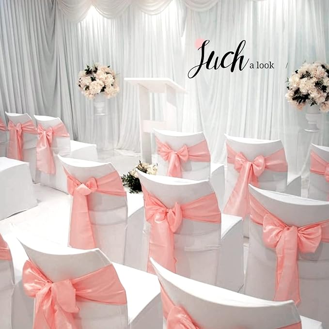 Pesonlook 60 PCS Rose Gold Satin Chair Sashes Bows,Satin Chair Sashes Universal Chair Cover for Wedding Reception Restaurant Event Decoration Banquet,Party,Hotel Event Decorations (7 x 108 inch)