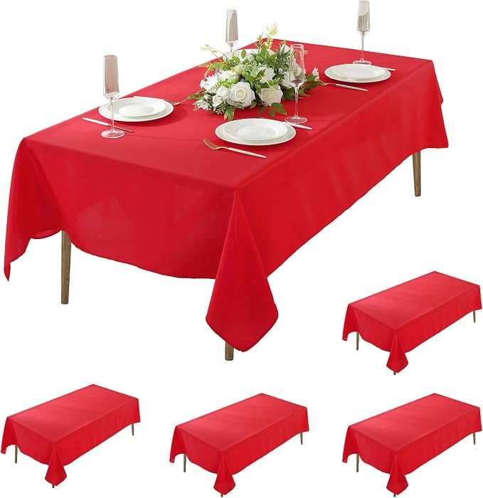 5 Pack Rectangle Tablecloth, 60 x 102 Inch Red Table Cloth, Polyester Fabric Washable Tablecloth for Home, Party, Wedding or Restaurant Use