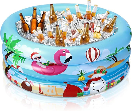 Fourluoo Christmas Party Decoration Inflatable Cooler Summer Christmas Santa Cooler Hawaii Blow up Pool Drink Holder Ice Tray Food Containers for Indoor Outdoor Beach Birthday Party Supplies