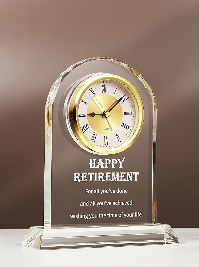 Crystal Retirement Alarm Clock Gifts for Men Women, Happy Retirement Plaque for Coworkers, Boss, Going Away Gift for Retired Friends, Farewell Goodbye Presents for Doctors Nurses Teacher