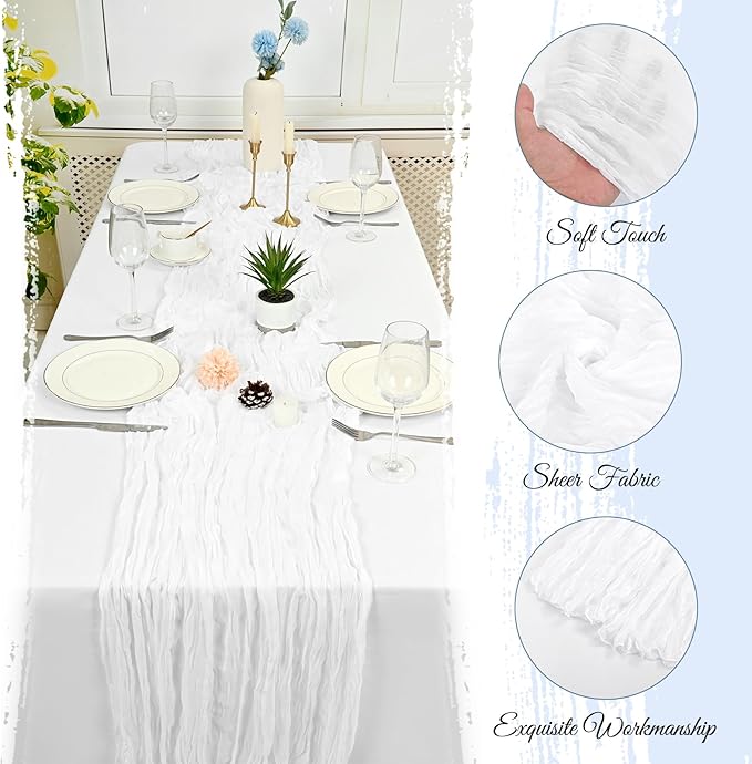 25 Pack White Cheesecloth Table Runner 17 x 108 Inch Fall Thanksgiving Boho Rustic Farmhouse Gauze Cheese Cloth Runner for Wedding Party Baby Shower Home Decor Holiday Decorations