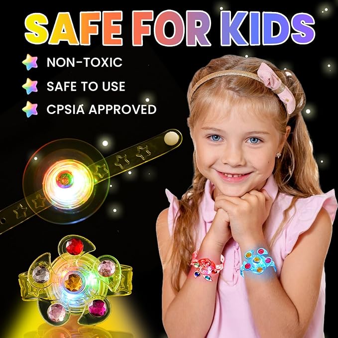 SCIONE 48 Pack LED Light Up Fidget Spinner Bracelets, Glow in The Dark Party Favors for Kids 4-8 8-12, Treasure Box Toys for Classroom, Birthday Gifts, Easter Goodie Bags Stuffers for Boys/Girls