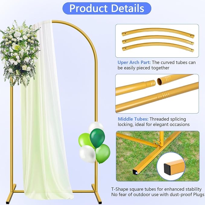 Metal Arch Backdrop Stand and Cover Set 6 ft, Wedding Arch Stand with White Cover for Party, Birthday, Wedding, Bridal Shower, Baby Shower (White, 6 ft)