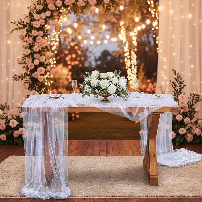 White Pearl Tablecloths 63" X 120" Bulk Sheer Tulle Table Cloth Cover for Event Decorations Arch Dessert Soft Chiffon Fabric 6 Pieces Tablecloth Veil for Wedding Denim Bachelorette Birthday Party