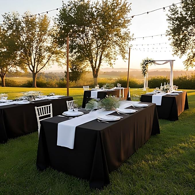Surmente Black Tablecloth for Rectangle Tables, 90 x 132-inch Rectangular Table Cloth for 6-8 Ft Tables, Polyester Table Cover for Banquets, Parties, Events