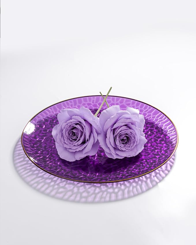 Hioasis 60pcs Purple Plastic Plates - Gold Rimmed Disposable, Hammered, Heavy-duty Dinnerware Set Suitable for 30 Guests, 10.25" Dinner & 7.5" Dessert Plates for Party & Wedding