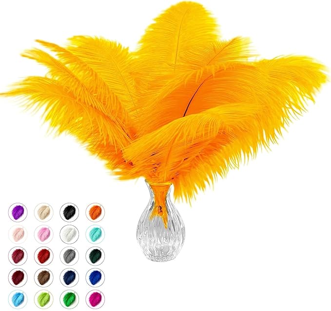 Piokio 40 pcs Gold Ostrich Feathers 12-14 inch(30-35 cm) Bulk for Wedding Party Centerpieces and DIY Clothes Decoration, Gatsby Decorations