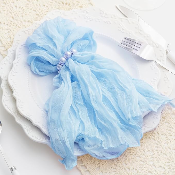 Baby Blue 100 Pack Cheesecloth Napkins Washable 21x21 Inches Baby Blue Cloth Napkins Set of 100 Bridal Baby Shower Dinner Table Napkins for Wedding Rustic Boho Cotton Gauze Summer Party Table Decor
