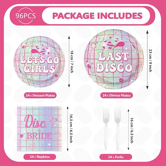 96Pcs Last Disco Bachelorette Party Decorations Pink & Silver Disco Cowgirl Plates and Napkins Let's Go Girls Party Decorations for Western Nashville Bridal Shower Wedding Birthday Supplies Serves 24