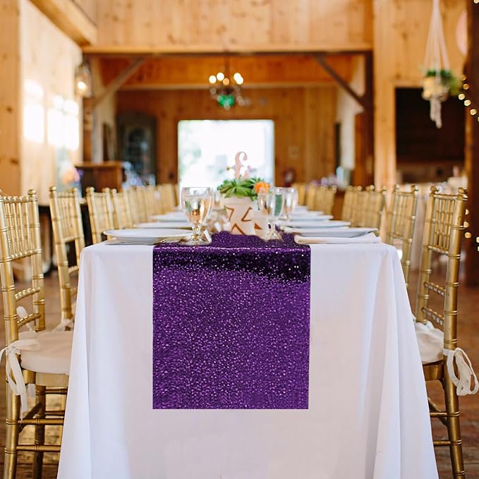 10 Packs 12 x 72 inches Purple Sequin Table Runner, Glitter Runner for Birthday Party Supplies Wedding Holiday Celebration Baby Shower Engagement Anniversary Decor