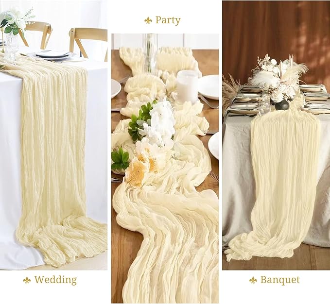 16 Pack Cheesecloth Boho Gauze 35120 Inch Rustic Romantic Long Table Runner for Wedding Party Bridal Shower Thanksgiving Christmas Decoration (Ivory)
