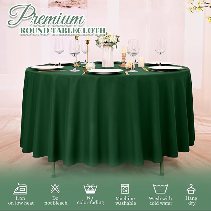 10 Pack Round Tablecloth 90 Inch Hunter Green, Waterproof Polyester Fabric Table Cloth for Round Tables, Stain Wrinkle Resistant Tablecloths Washable Table Cover for Wedding Dining Party Banquet
