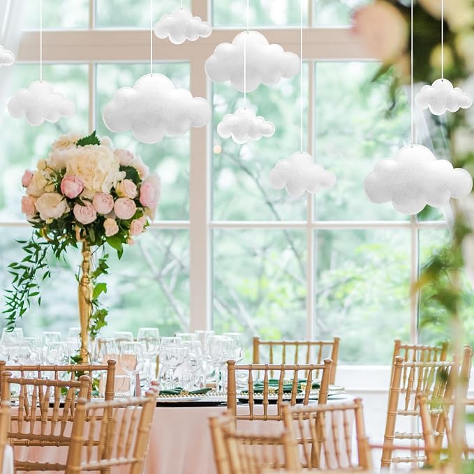 ayfjovs 10pcs 3D Cloud Decoration Hanging Cloud for Ceiling Decor, Felt 3D White Cloud Ornament for Art Stage Wedding Nursery Children Room Party Baby Shower Cloud Props