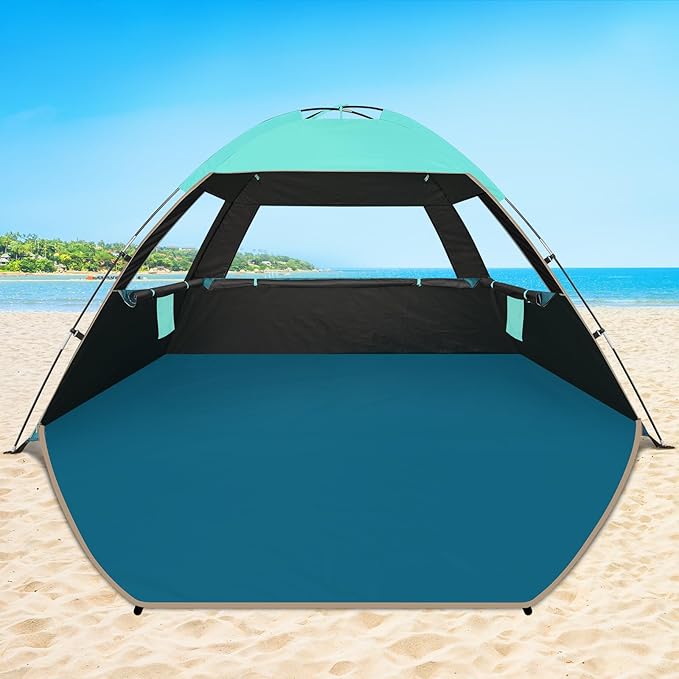 COMMOUDS Beach Tent Sun Shelter for 3/4/6/8 Person, UPF 50+ UV Protection Beach Shade Canopy Tent, Lightweight, Easy Set Up and Carry