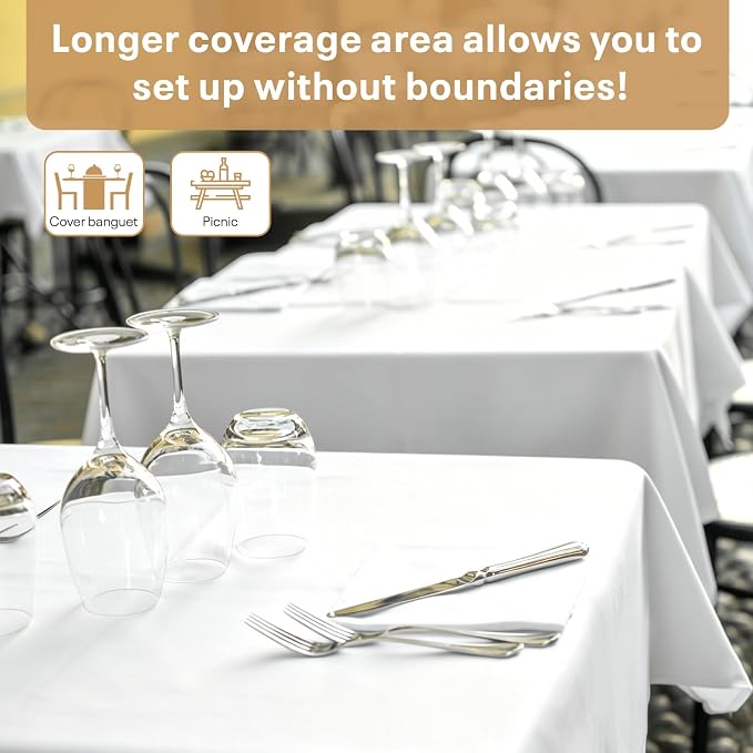 54IN X 600FT Plastic Table Cover Roll, Plastic Table Cloths for Parties, Birthday, Weddings, Banquet,Disposable Tablecloth Roll for All Shape Tables,Party Supplies(White, 54 Inch X 600 Feet)