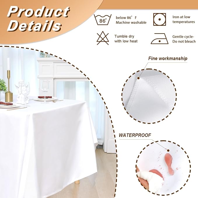 Fixwal 90x156 White Table Cloth Rectangle, 6 Pack Table Cloth for 8 Ft Rectangle Tables, Polyester Fabric Washable Table Cover