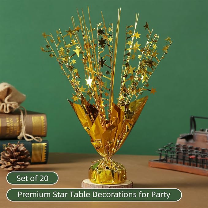 20 Pack Gold Foil Spray Centerpiece Star Table Decoration Metallic Burst Table Centerpieces for Birthday New Year Wedding Anniversary Graduation Party Supply (Gold)