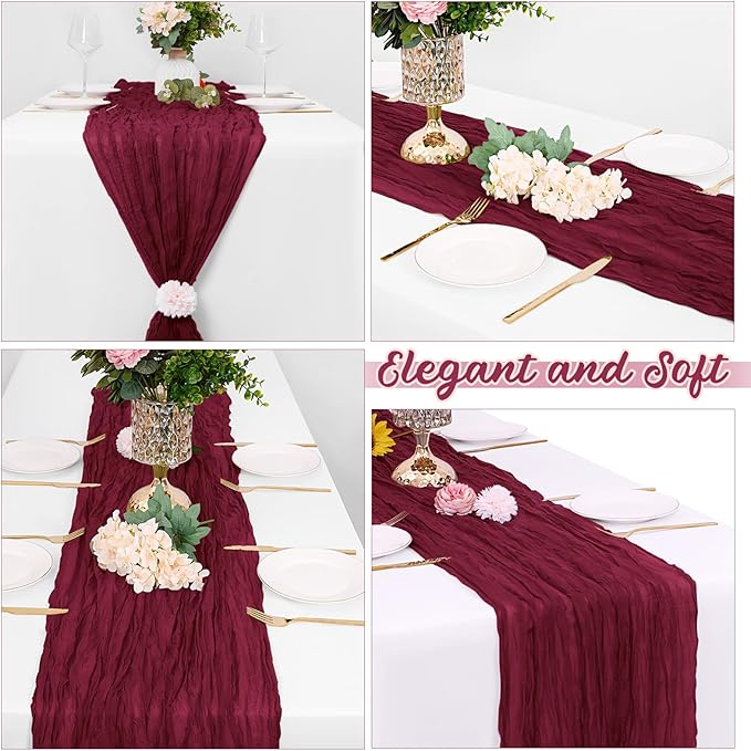 16 Pack Burgundy Cheesecloth Table Runners 20x120 Inch Gauze Table Runner 10FT Easter Cheese Cloth Table Runner Rustic Sheer Runner for Wedding Baby Shower Birthday Party Table Decor