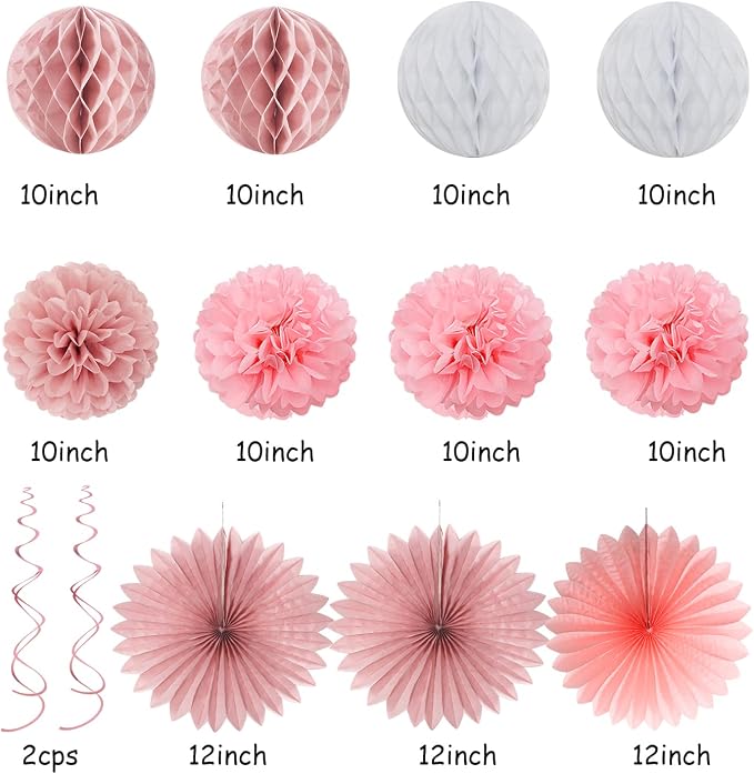Rose Gold Light Pink White 21st Happy Birthday Party Decorations Hugmoon | 21pcs Kit 30th Balloon,Cute Girl Banner,Streamers,Tissue Paper Pom Poms Flowers Fans,Birthday Garlands Decor Backdrop