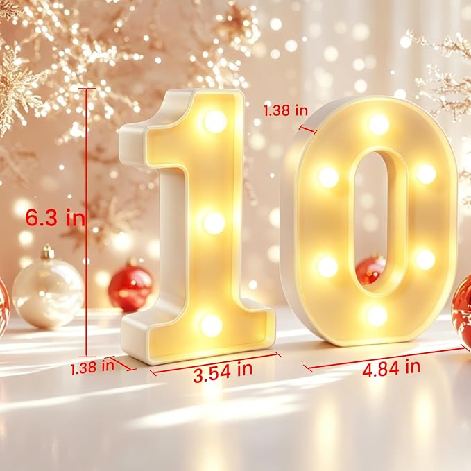 LED Light Up Number 10" Sign, Marquee Number Letter Light, Romantic Table Decoration for Valentine's Day Wedding Anniversary